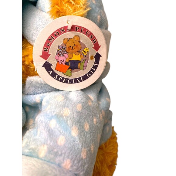 ReMona Plush Teddy Bear w/Blue & White Polka Dot Pajamas & Hat New NWT - Picture 7 of 12